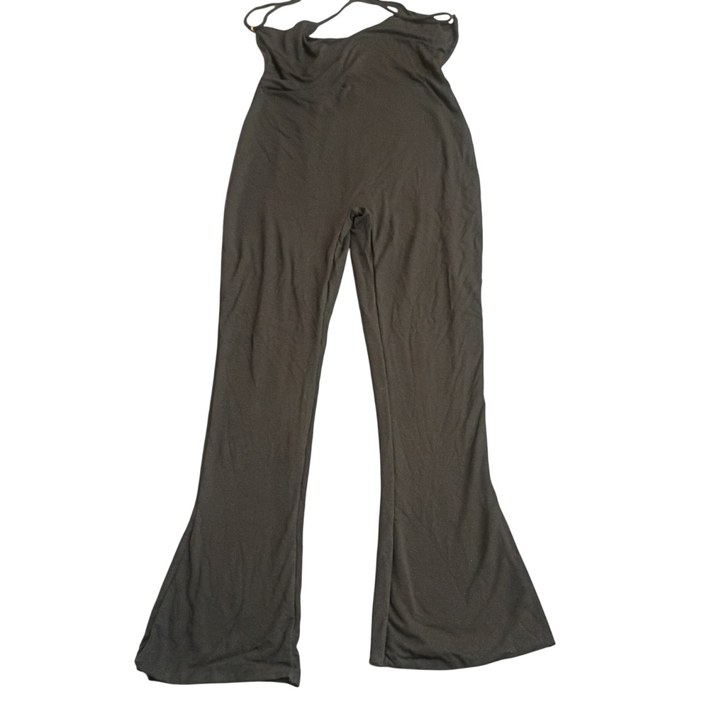 Oh Polly Flare Leg Jumpsuit Womens Size 12 Black Open Back Halter